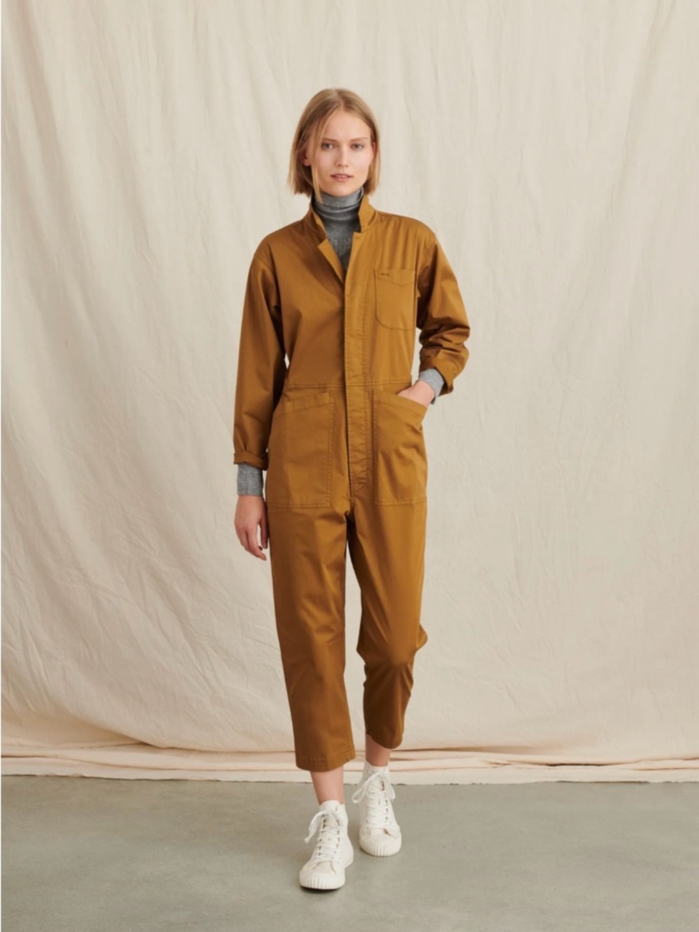 Alex Mill — Utility Cotton Twill Jumpsuit - Hickory — Size L - Picture 2 of 16